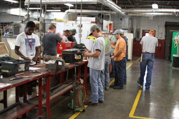 HVAC students working in the classroom